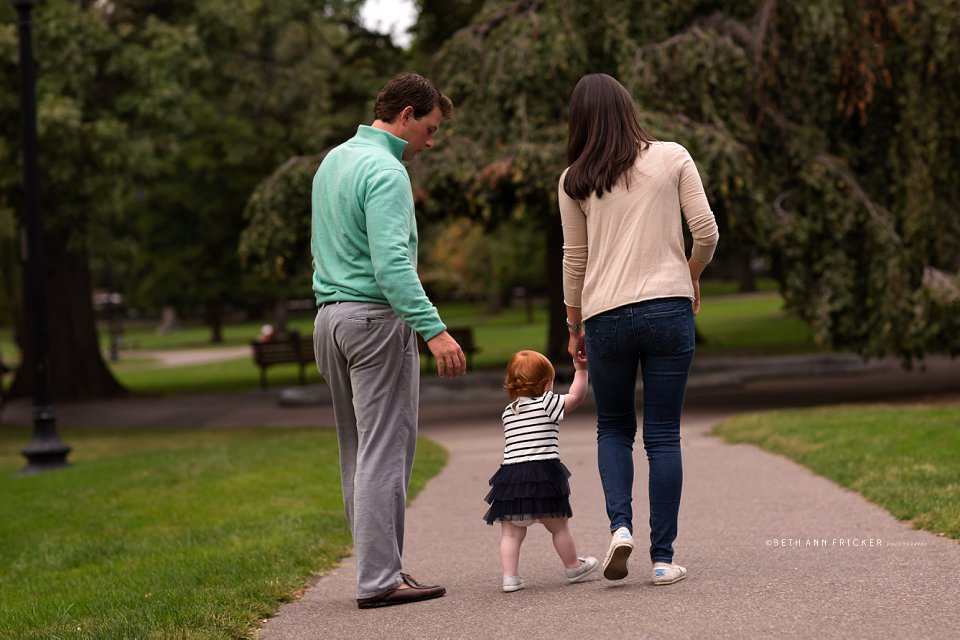toddler  walking with family public gardens boston baby photographer