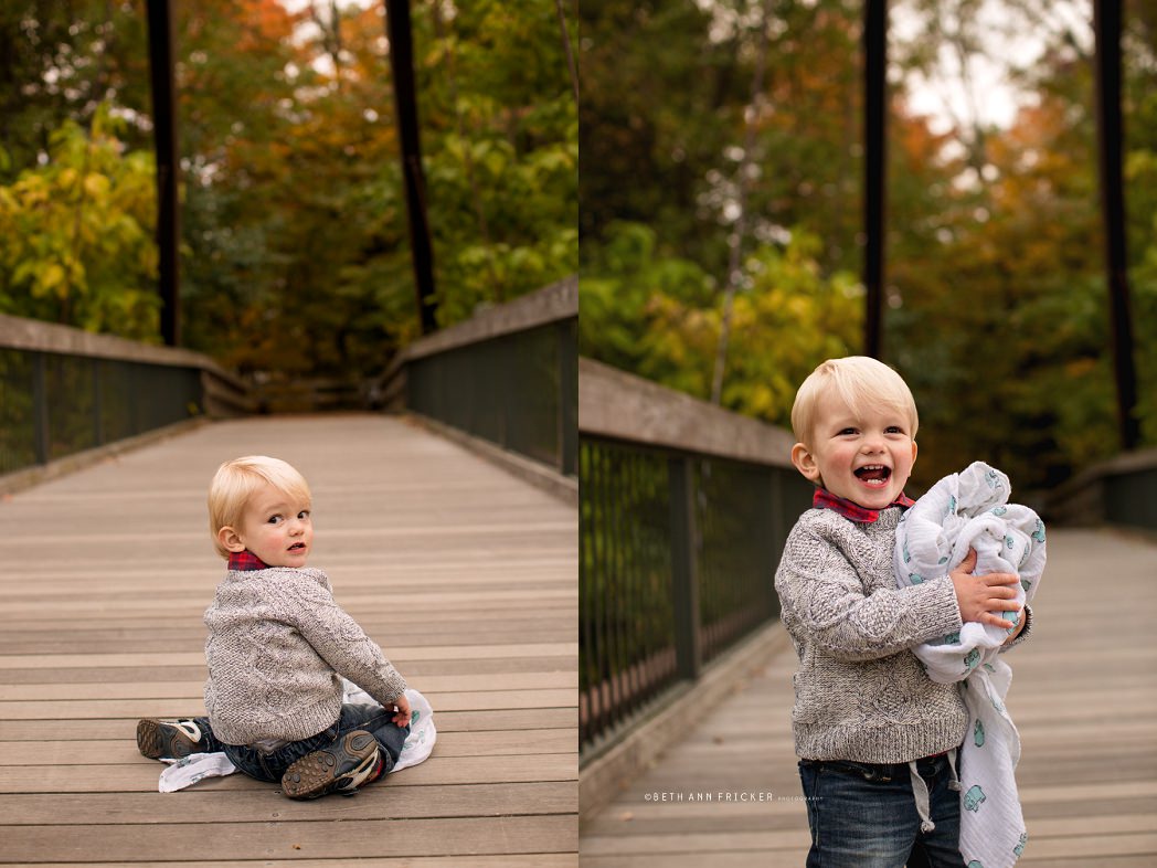 smiling boy  outside in the fall Newton MA Family Photographer
