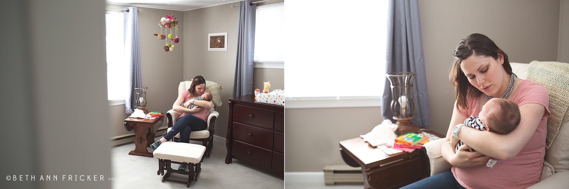 newborn with mom in nursery boston newborn lifestyle photographer