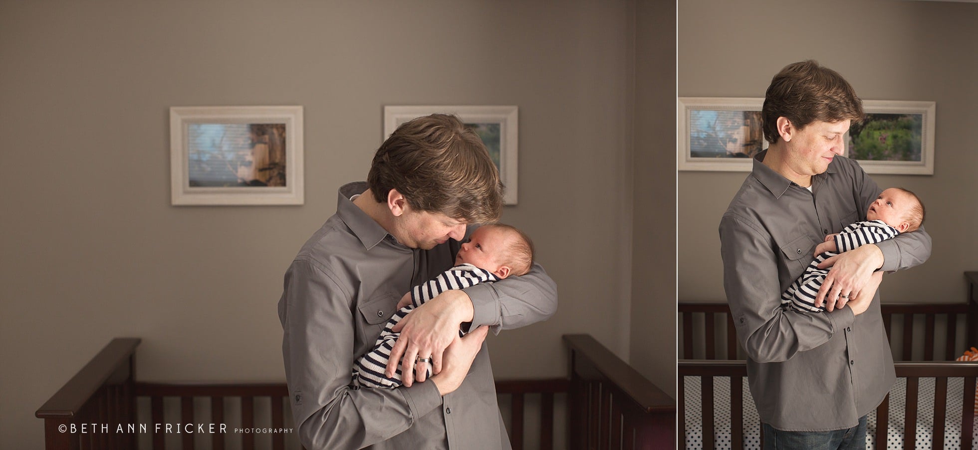 dad with newborn in nursery boston newborn lifestyle photographer