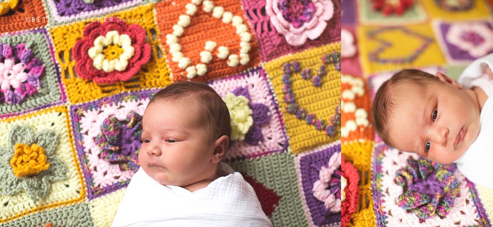 Boston newborn lifestyle photographer newbornon knitted blanket