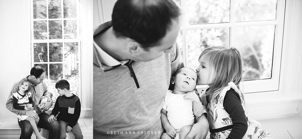 dad with new baby and his older kids Wellesley Newborn photographer