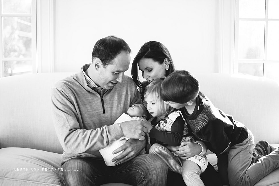 family of five with new baby Wellesley Newborn photographer