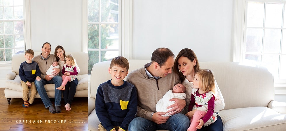 family of five with new baby  Wellesley Newborn photographer