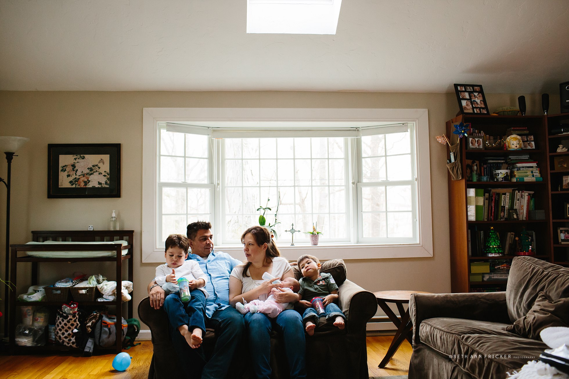 Family portrait with newborn sister Boston Baby Photos