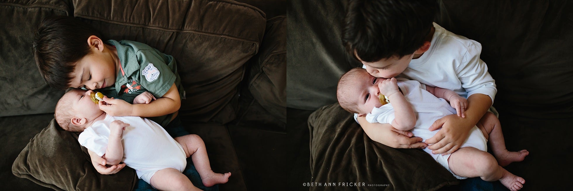 older sibling twins holding newborn baby sister Boston Baby Photos