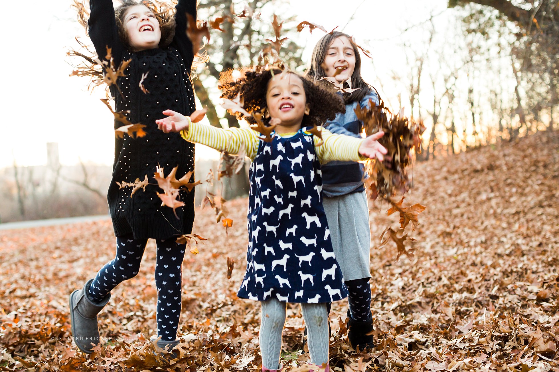 siblings playing in leaves Arlington child photographer