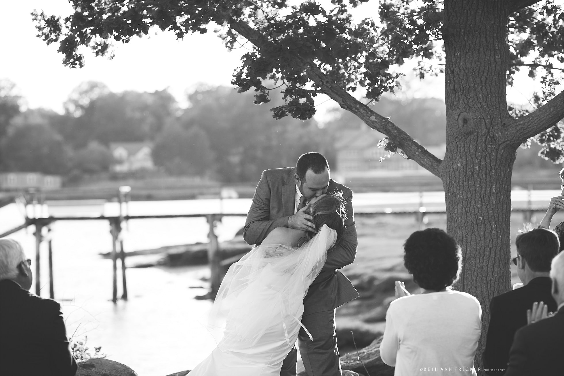 bride and groom kissing Duxbury MA Wedding Photographer