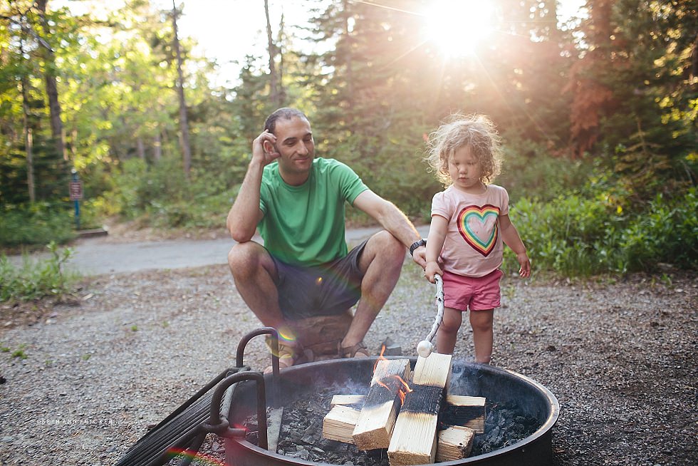 cooking smores  Glacier National park  Canadian Rockies Family Vacation