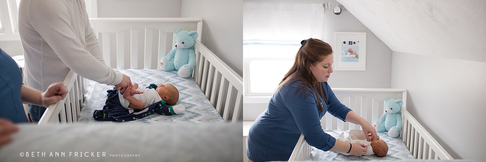 baby in the crib north shore newborn lifestyle photographer