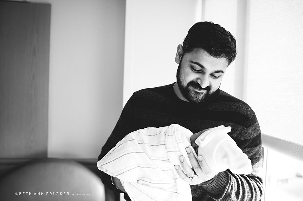 dad with newborn baby girl hospital Boston newborn Photographer hospital session