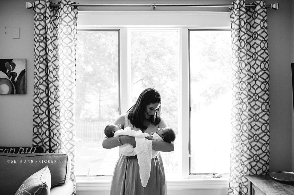 newborn twins with mom Natick newborn photographer