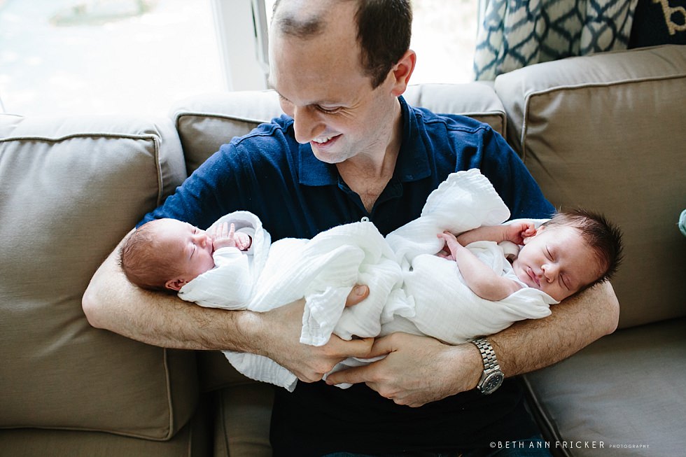 newborn twins with dad Natick newborn photographer