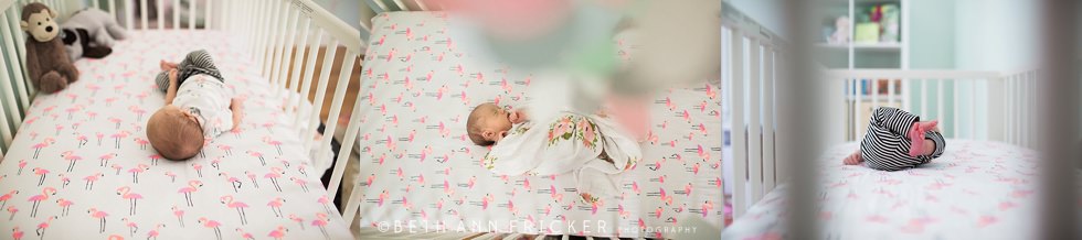 newborn baby in nursery crib boston newborn photographer