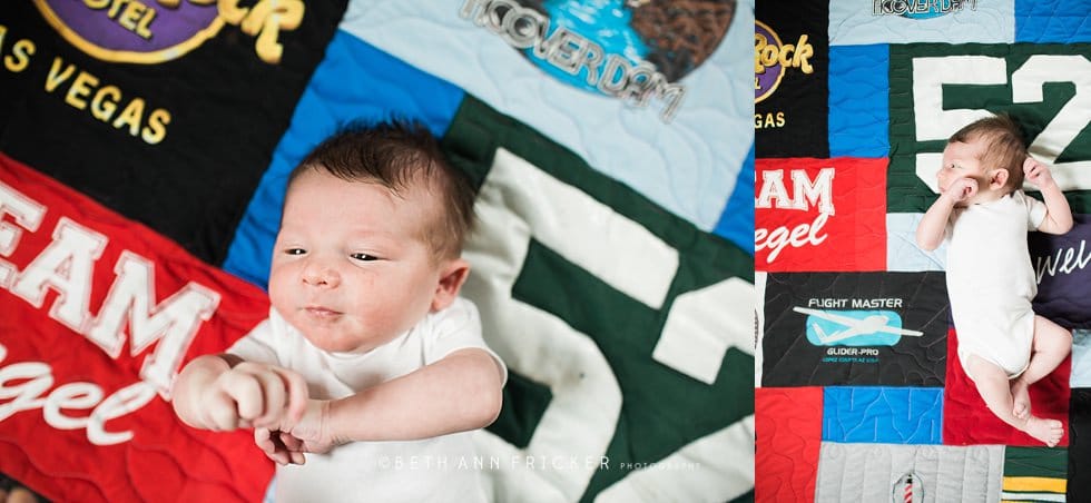 newborn baby on handmade blanket boston newborn photographer
