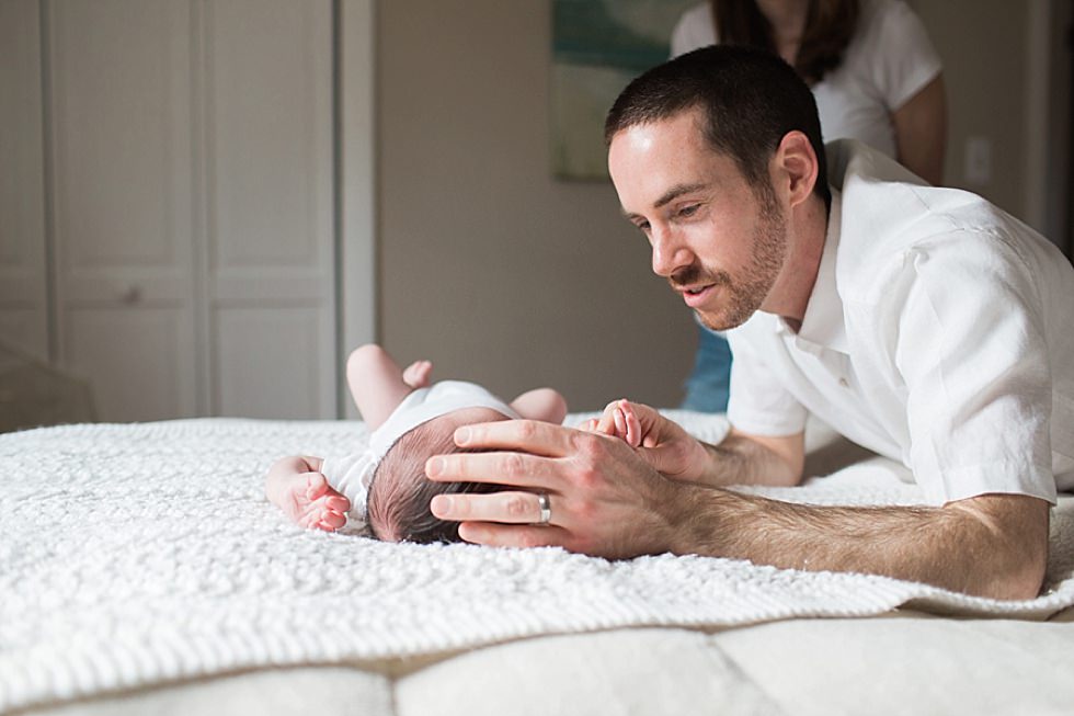 dad soothing newborn baby boy Boston Newborn photographer