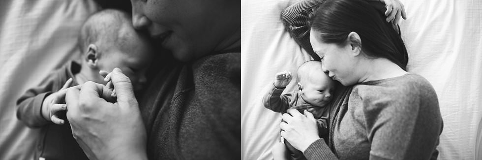 mom snuggling with newborn son Boston Newborn photos