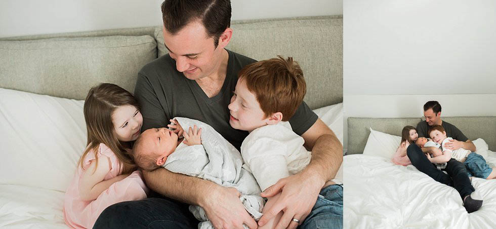 three kids with dad Newton Newborn Photographer