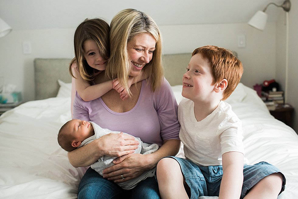 three kids with mom Newton Newborn Photographer