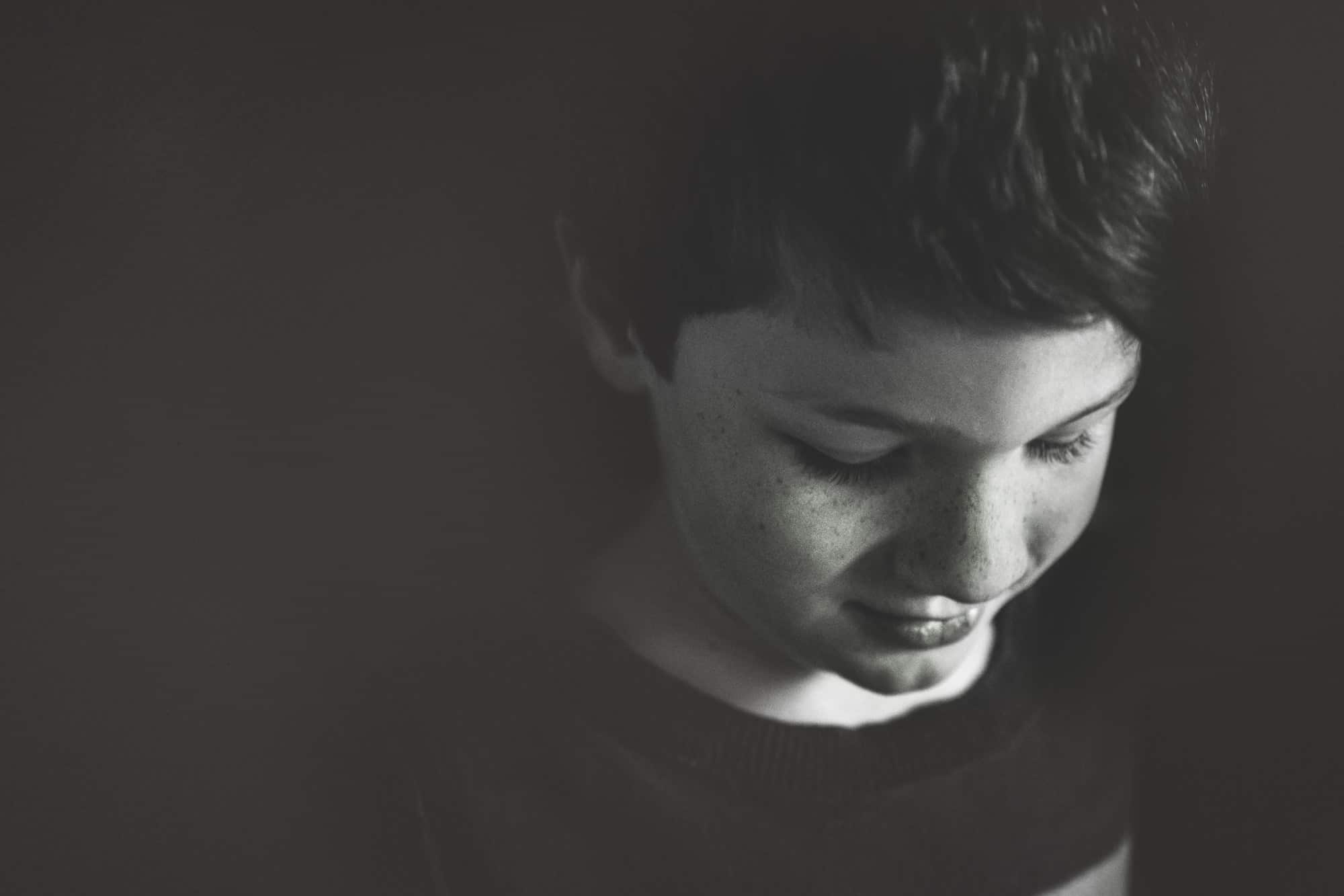 black white photo of boston child