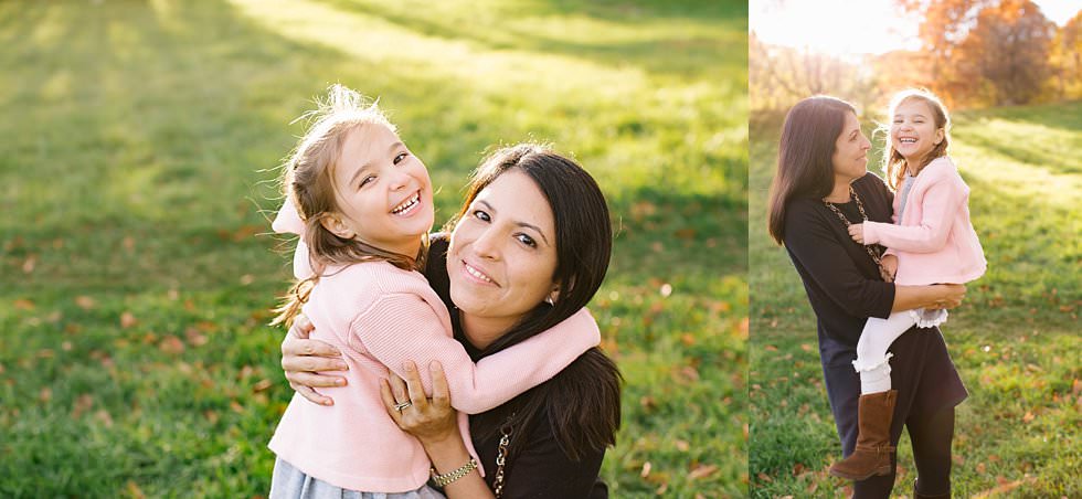 mother and daughter smiling in Boston Energy filled fall family session