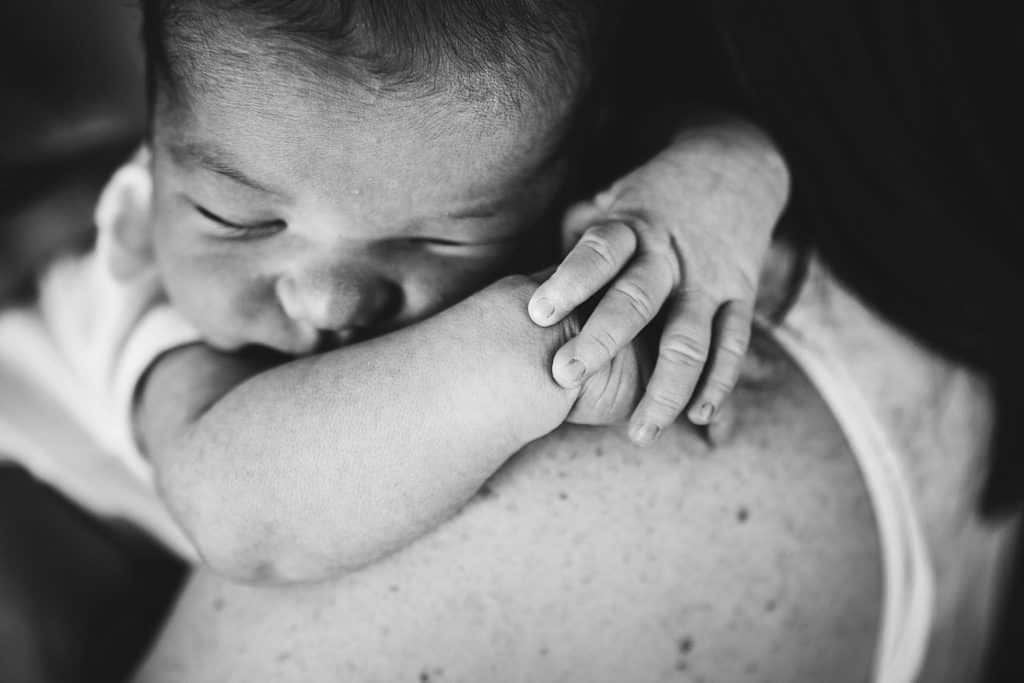 newborn resting on mom's shoulder Boston Baby photos