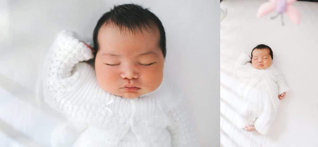 Newborn baby portrait in crib Dedham Newborn Photographer