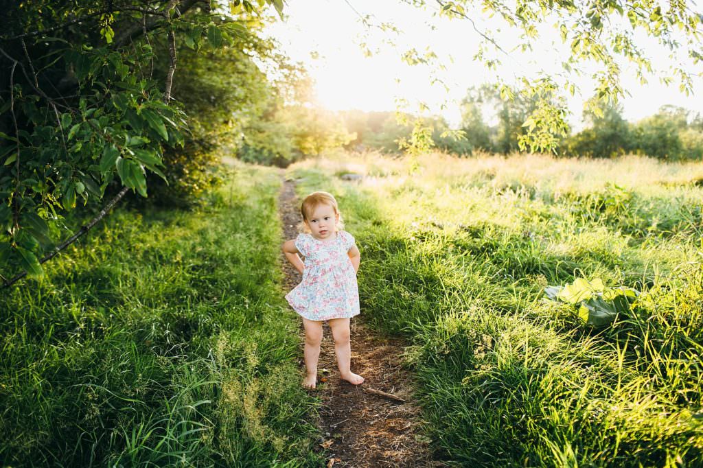  toddler girl standing in a field Boston Family Photographer