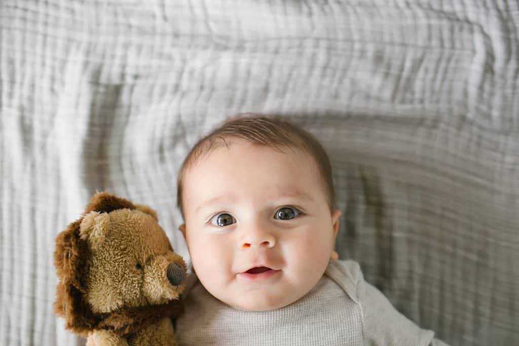 3 month old smiling with lovely Boston Baby Photographer