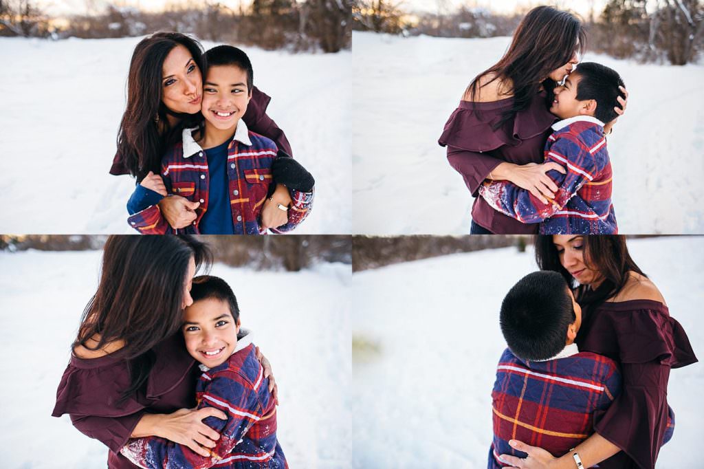 portraits of a kids with mom in the snow Massachusetts Family photographer