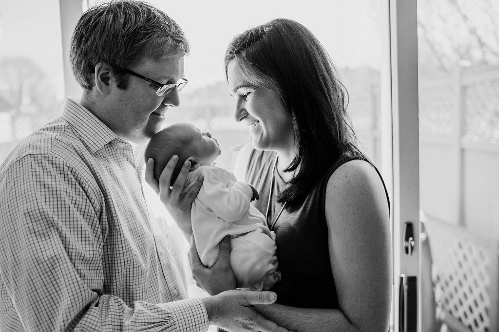 new parents with baby Hingham newborn photographer