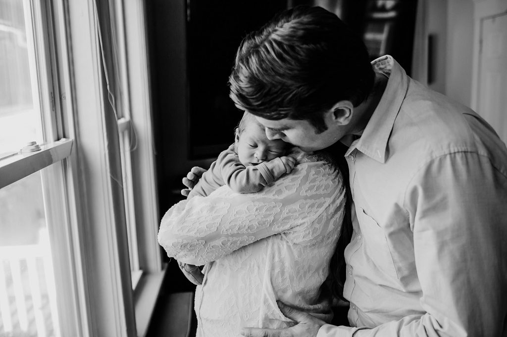 baby resting on mom's shoulder Medford newborn photographer 