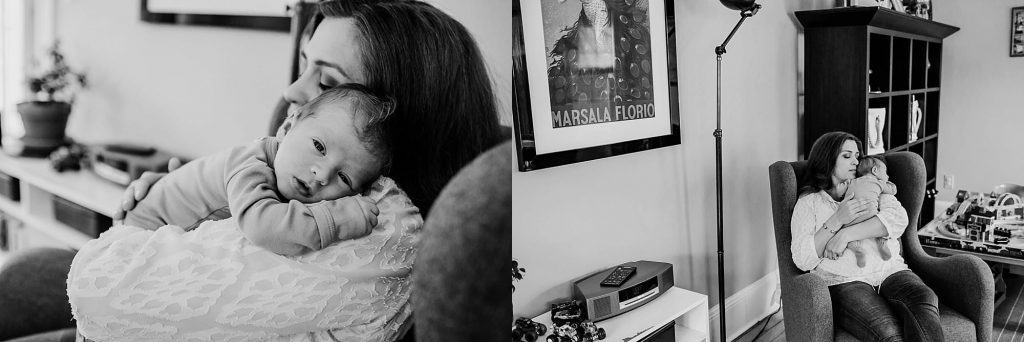 baby resting on mom's shoulder Medford newborn photographer 