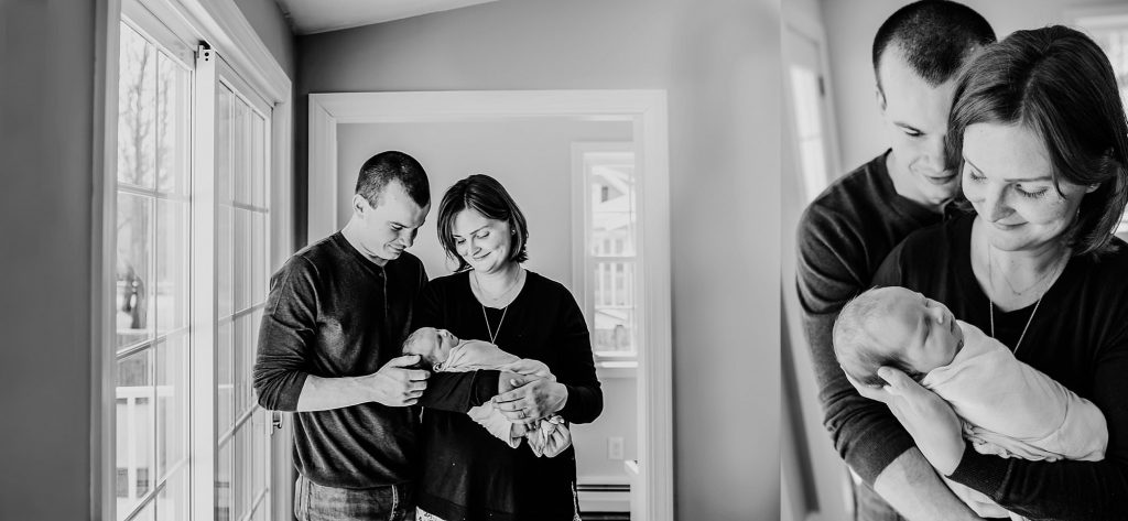 mom and dad holding baby dedham newborn photographer