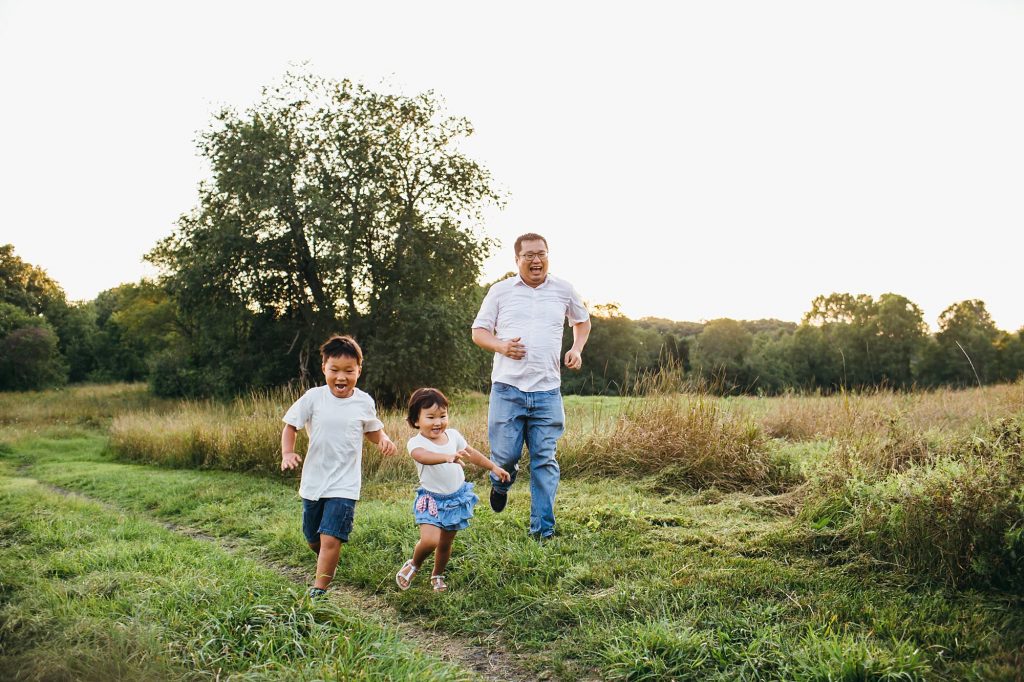kids running with dad Belmont Family Photographer