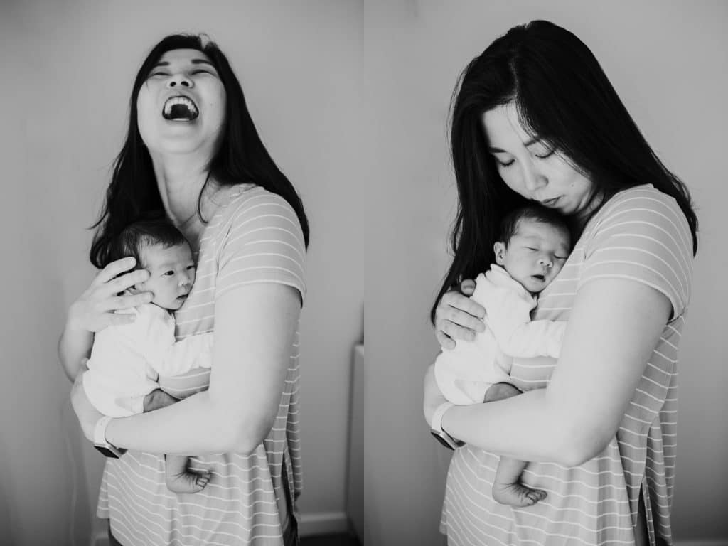 mom holding baby newborn photographer