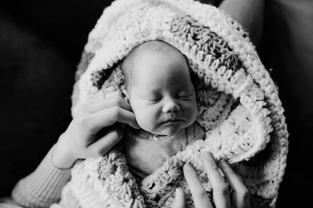 black and white profile of baby brookline baby photographer